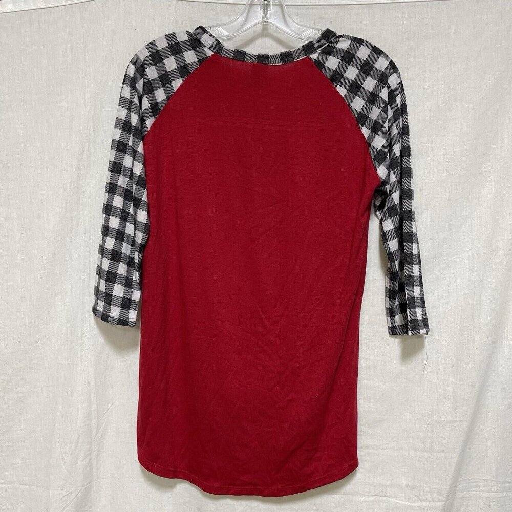 Christmas Top 3/4 Raglan Sleeve T-shirt Womens Size Small Merry Christmas Red - Picture 2 of 6